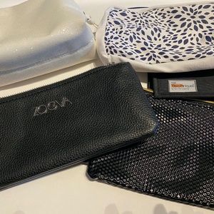 Bundle of 5 Black/White/Blue Travel Makeup Bags - RMS Beauty, Sephora, Clarins